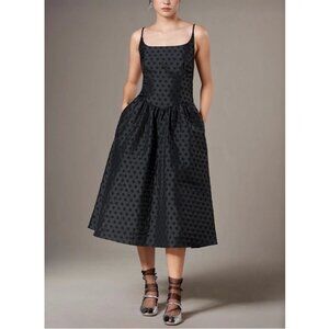 Corey Lynn Calter Valentina Sleeveless Midi Dress Black Polka Dot M